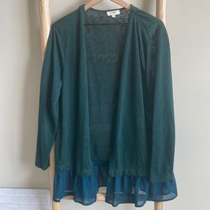 Umgee Green Ruffle Open Front Cardigan Sweater Sz Medium